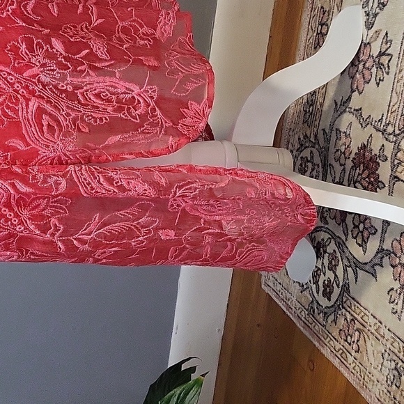 Soft Surroundings Pink Embroidered Silk Lace Hi Lo Lined Tunic Size L - Picture 6 of 12